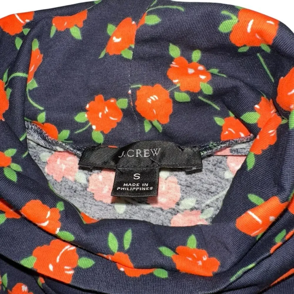 NWOT J. Crew Tissue Navy and Orange Floral Long Sleeve Turtleneck SMALL